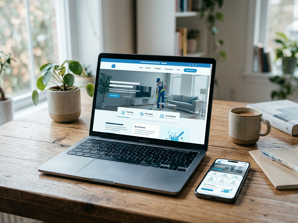 Laptop and phone showing a modern home services website